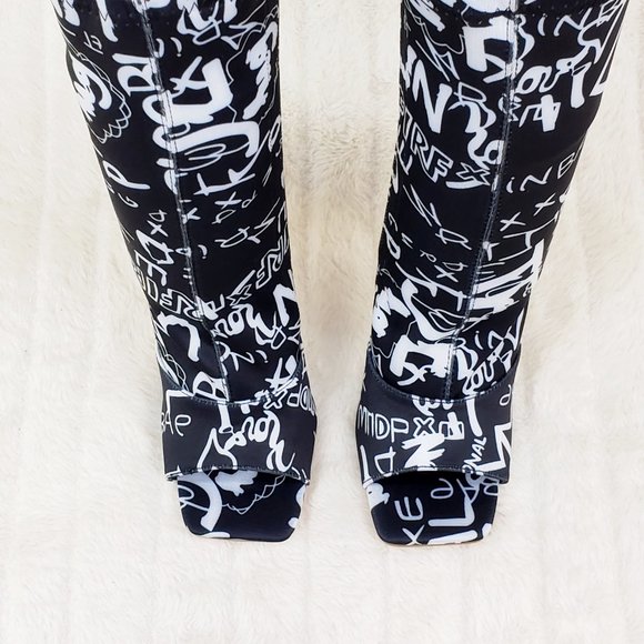 Graffiti Stretch Square Open Toe Ankle Boots - Picture 6 of 9